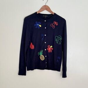 🍒J Crew Embroidered Cardigan Motif Design Cozy